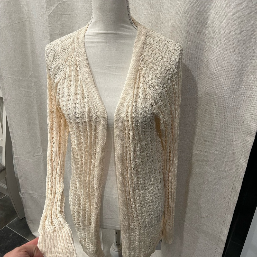 Cream Open-Front Knit Sweater